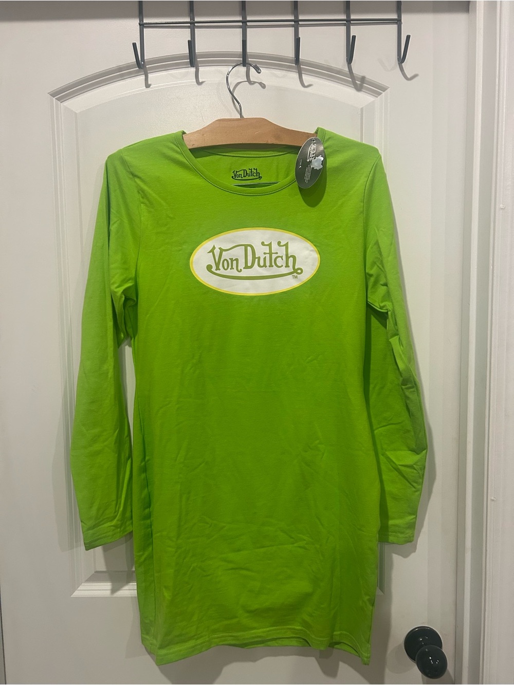 Von Dutch Neon Lime Green Long Sleeve Tee Dress
